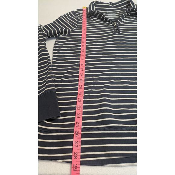 LL Bean Ultrasoft Sweats 1/4 Zip Pullover Womens Large Navy Blue Stripe Shirt - Picture 10 of 11